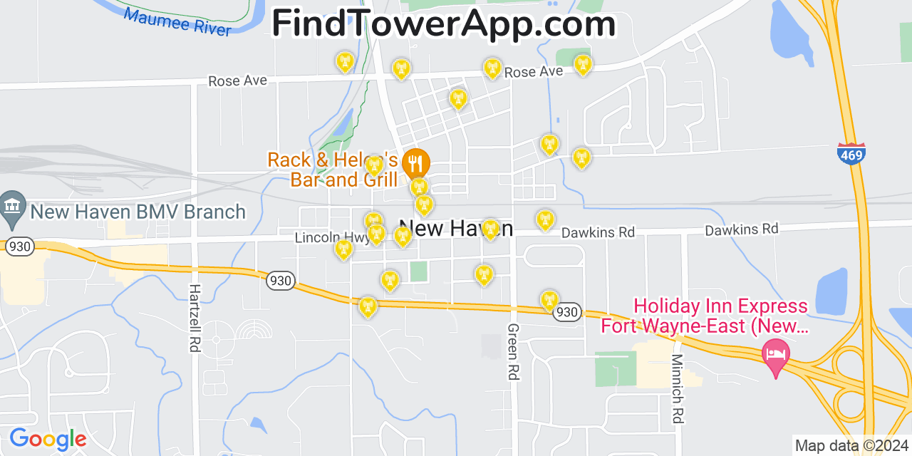 Verizon 4G/5G cell tower coverage map New Haven, Indiana