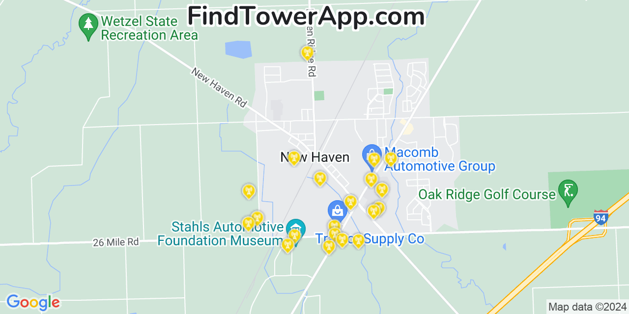 AT&T 4G/5G cell tower coverage map New Haven, Michigan