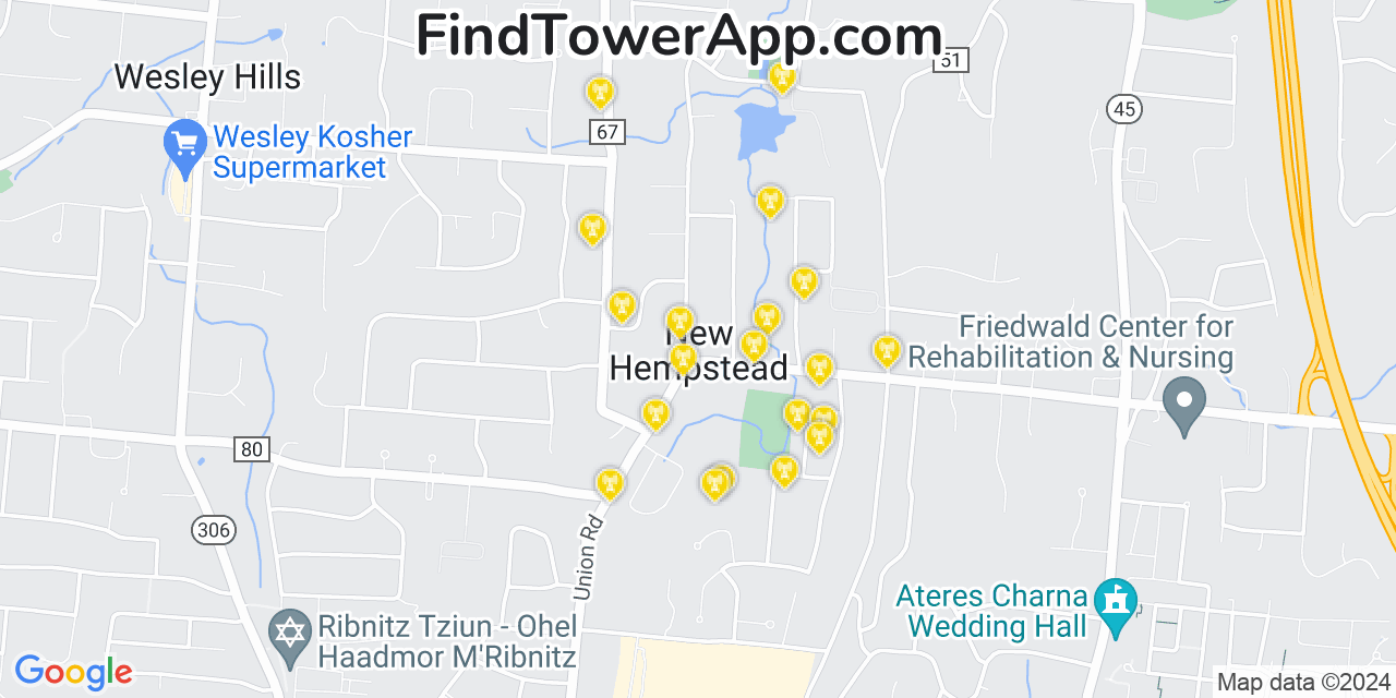 AT&T 4G/5G cell tower coverage map New Hempstead, New York