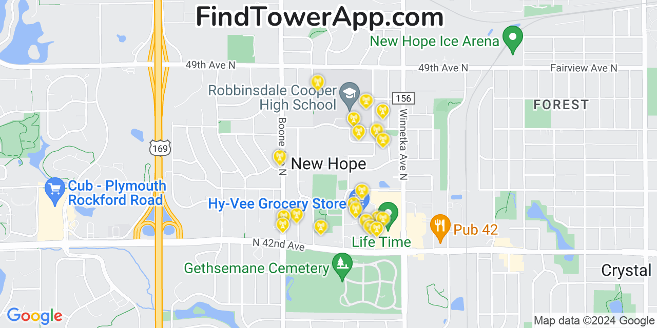 T-Mobile 4G/5G cell tower coverage map New Hope, Minnesota