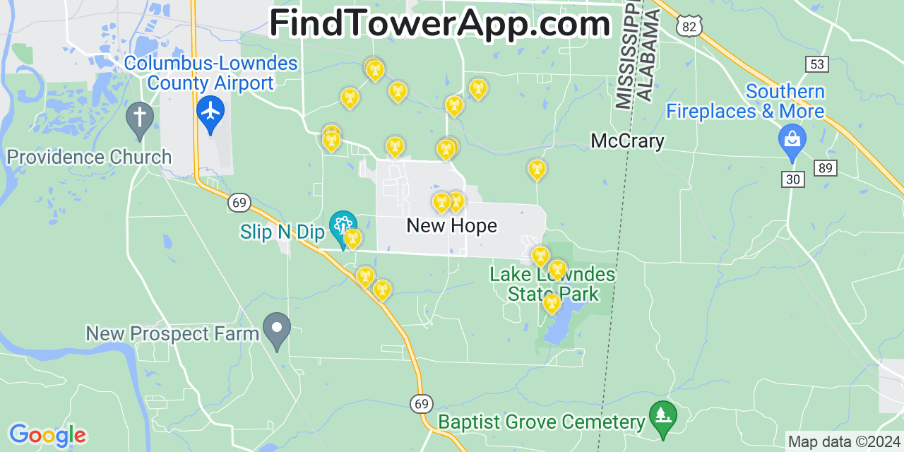 T-Mobile 4G/5G cell tower coverage map New Hope, Mississippi