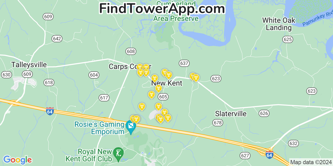 AT&T 4G/5G cell tower coverage map New Kent, Virginia