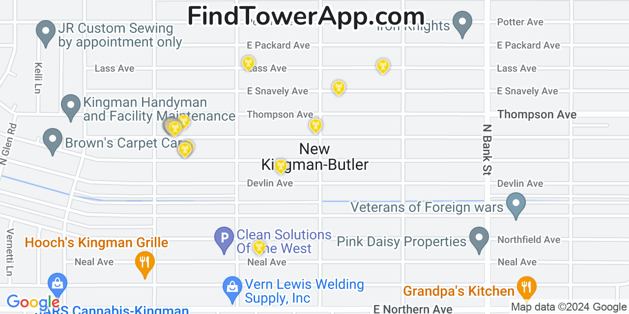 AT&T 4G/5G cell tower coverage map New Kingman Butler, Arizona