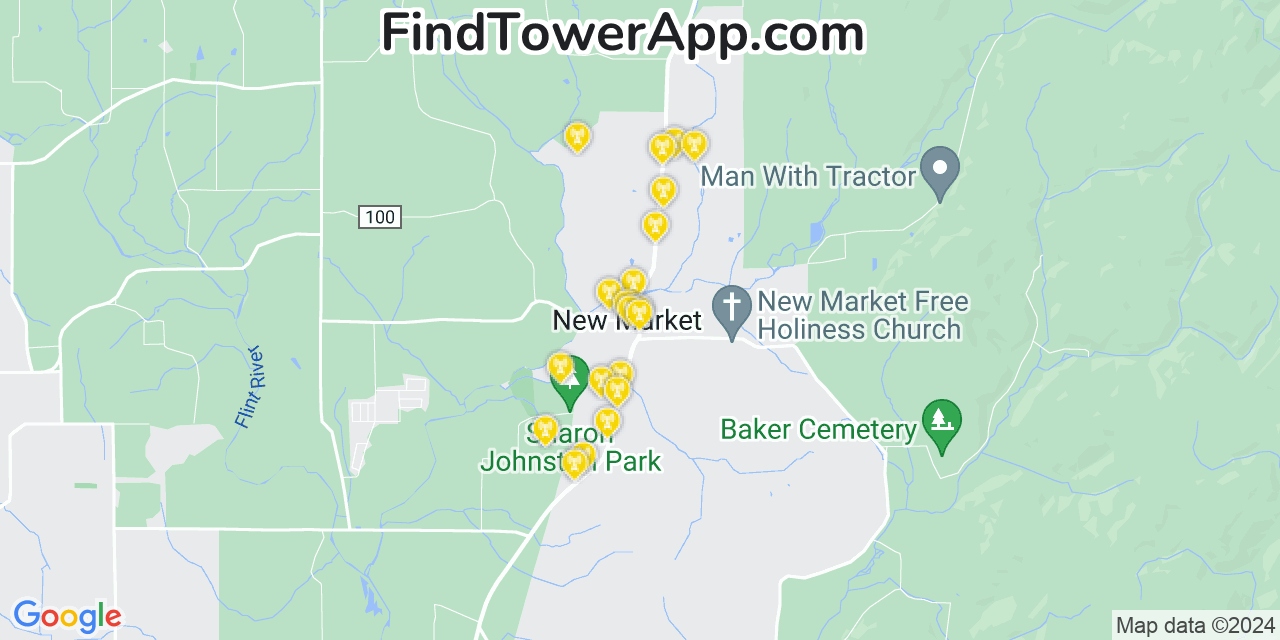 AT&T 4G/5G cell tower coverage map New Market, Alabama
