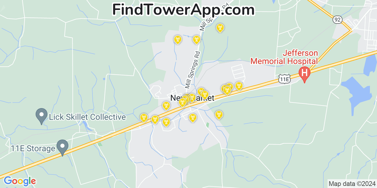 Verizon 4G/5G cell tower coverage map New Market, Tennessee