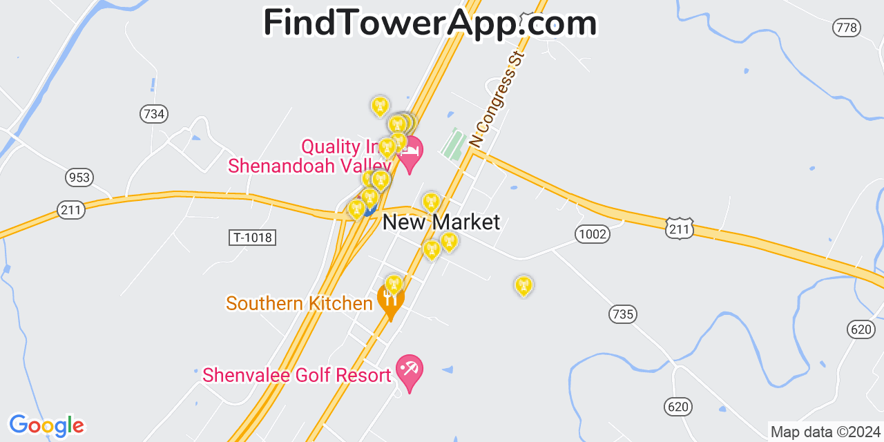 AT&T 4G/5G cell tower coverage map New Market, Virginia