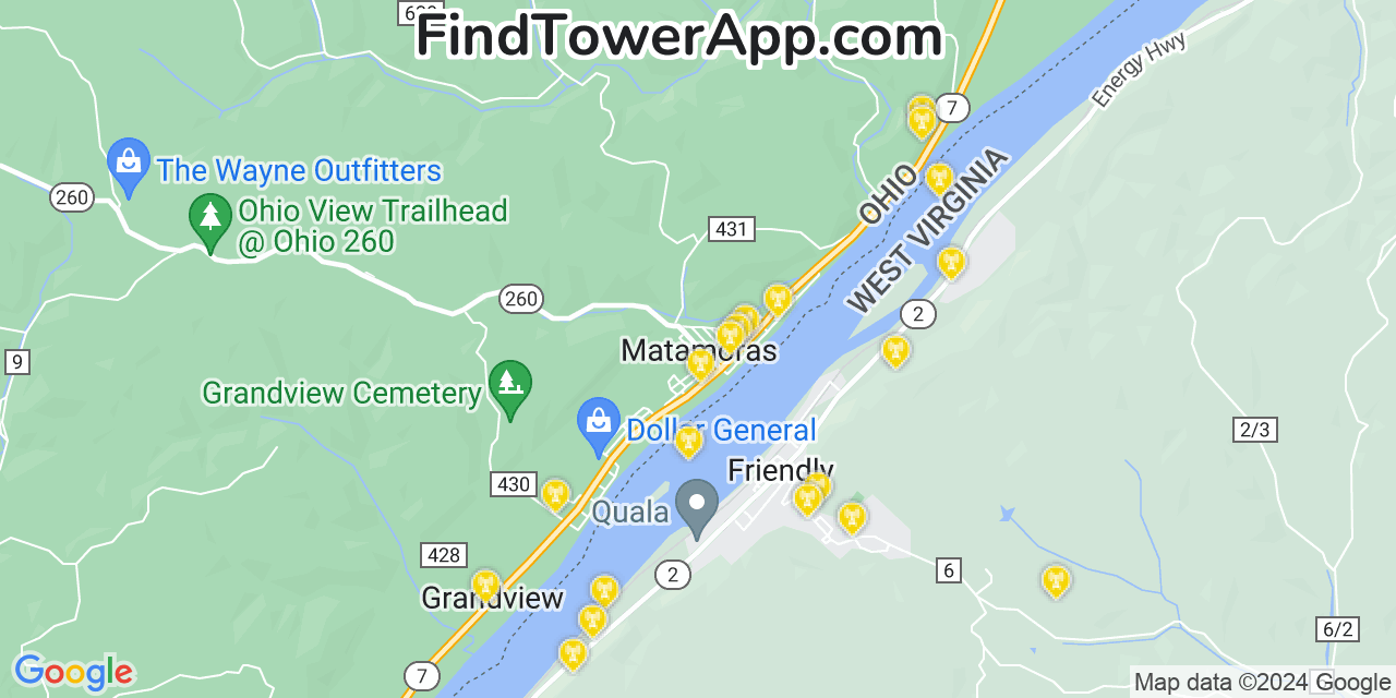 AT&T 4G/5G cell tower coverage map New Matamoras, Ohio