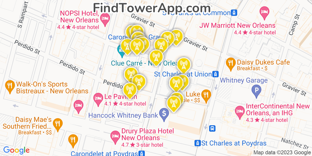 Verizon 4G/5G cell tower coverage map New Orleans, Louisiana