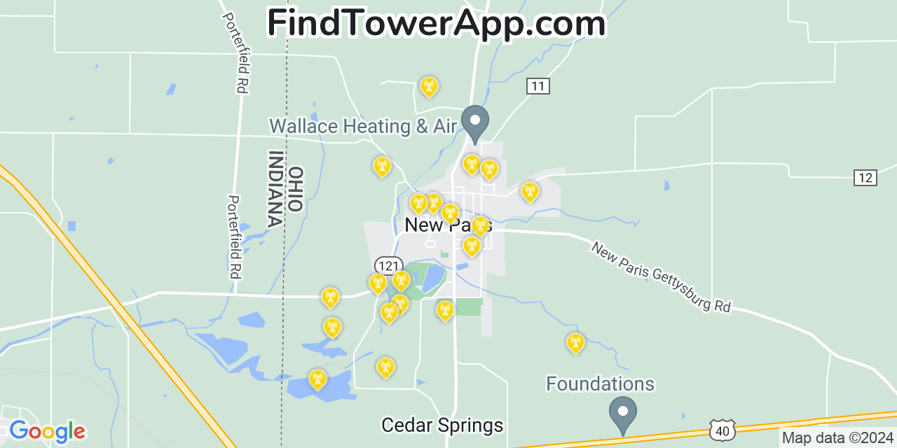 AT&T 4G/5G cell tower coverage map New Paris, Ohio