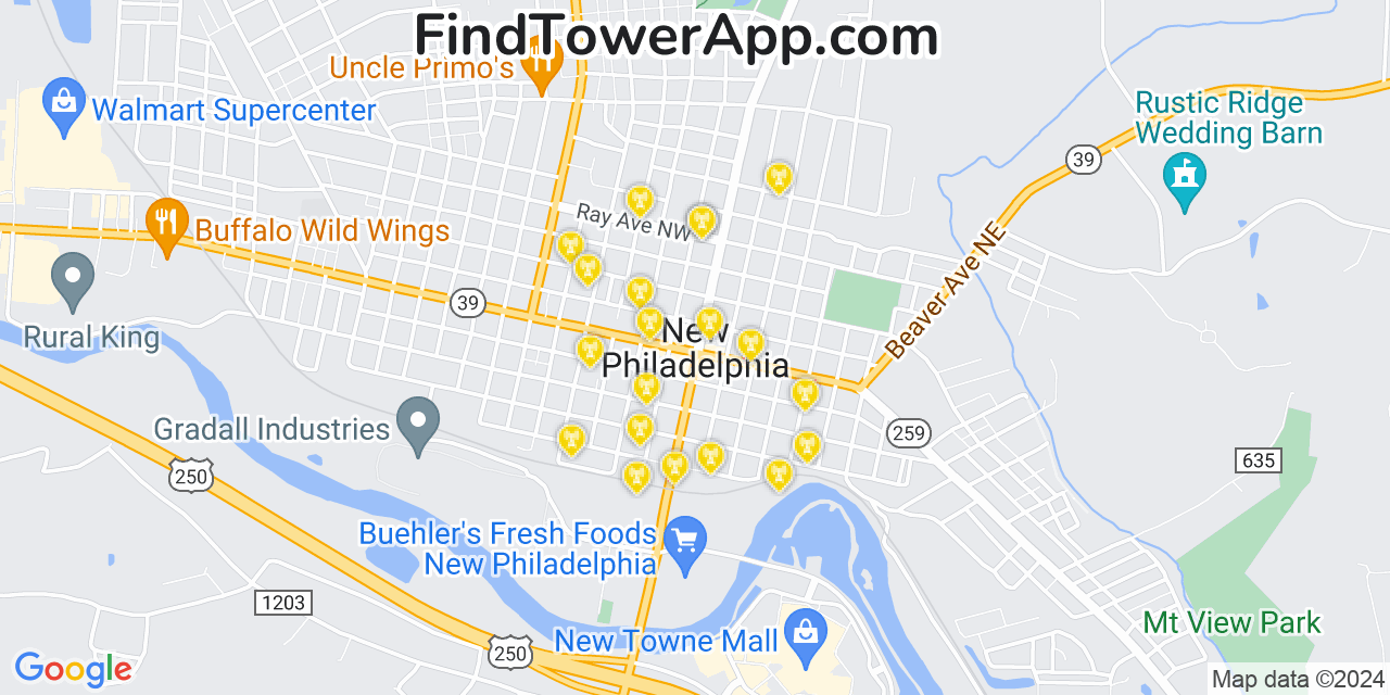 T-Mobile 4G/5G cell tower coverage map New Philadelphia, Ohio