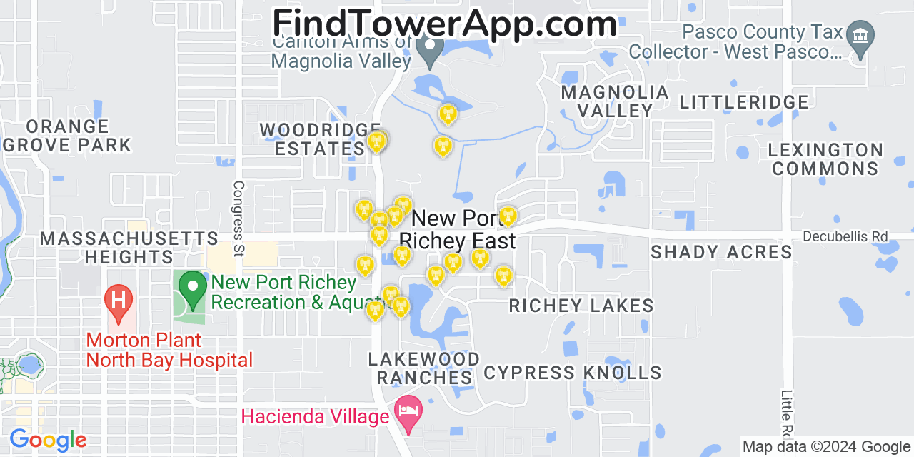 Verizon 4G/5G cell tower coverage map New Port Richey East, Florida