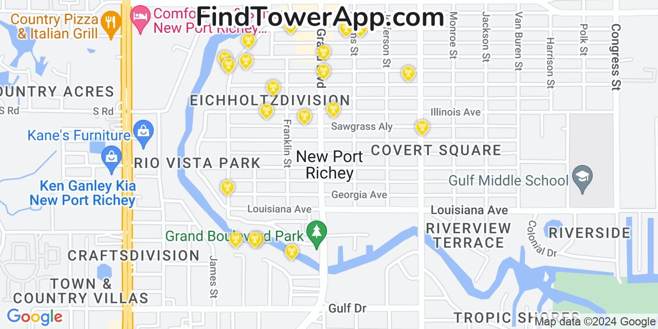 Verizon 4G/5G cell tower coverage map New Port Richey, Florida