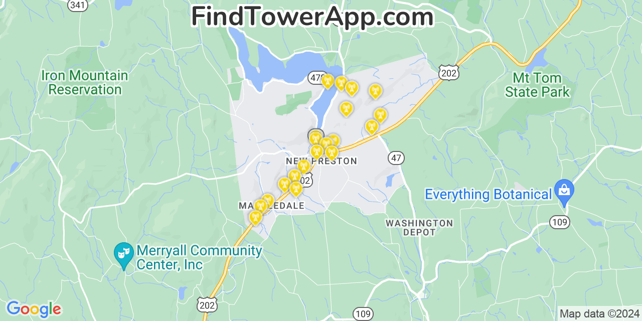 AT&T 4G/5G cell tower coverage map New Preston, Connecticut