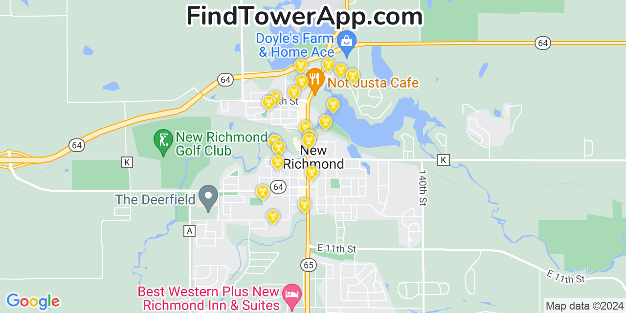 AT&T 4G/5G cell tower coverage map New Richmond, Wisconsin