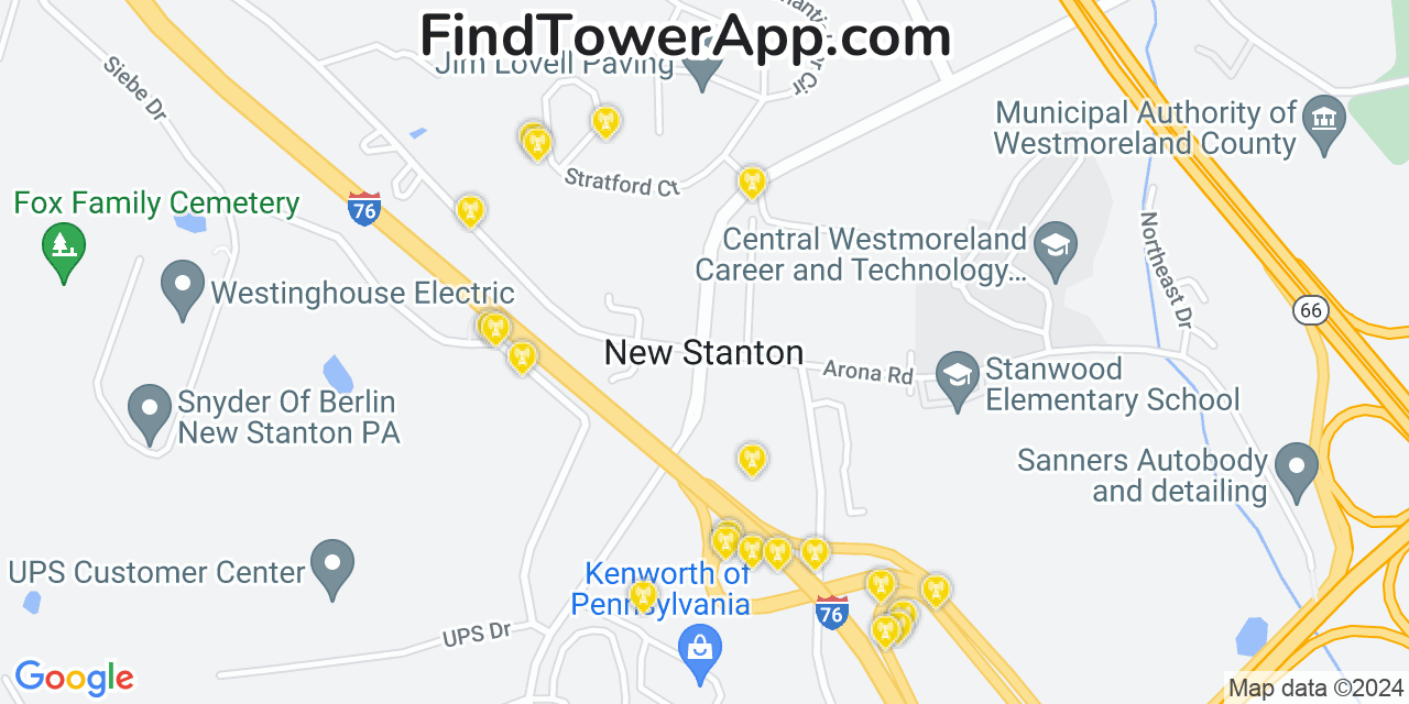 AT&T 4G/5G cell tower coverage map New Stanton, Pennsylvania