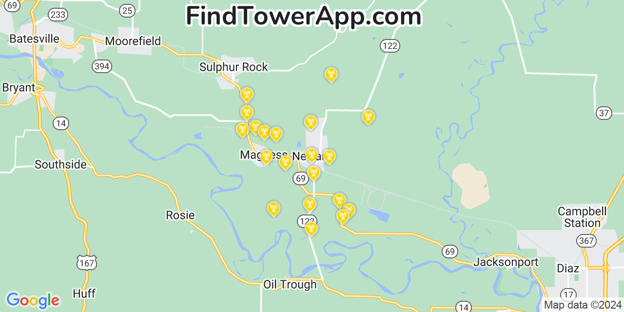 AT&T 4G/5G cell tower coverage map Newark, Arkansas