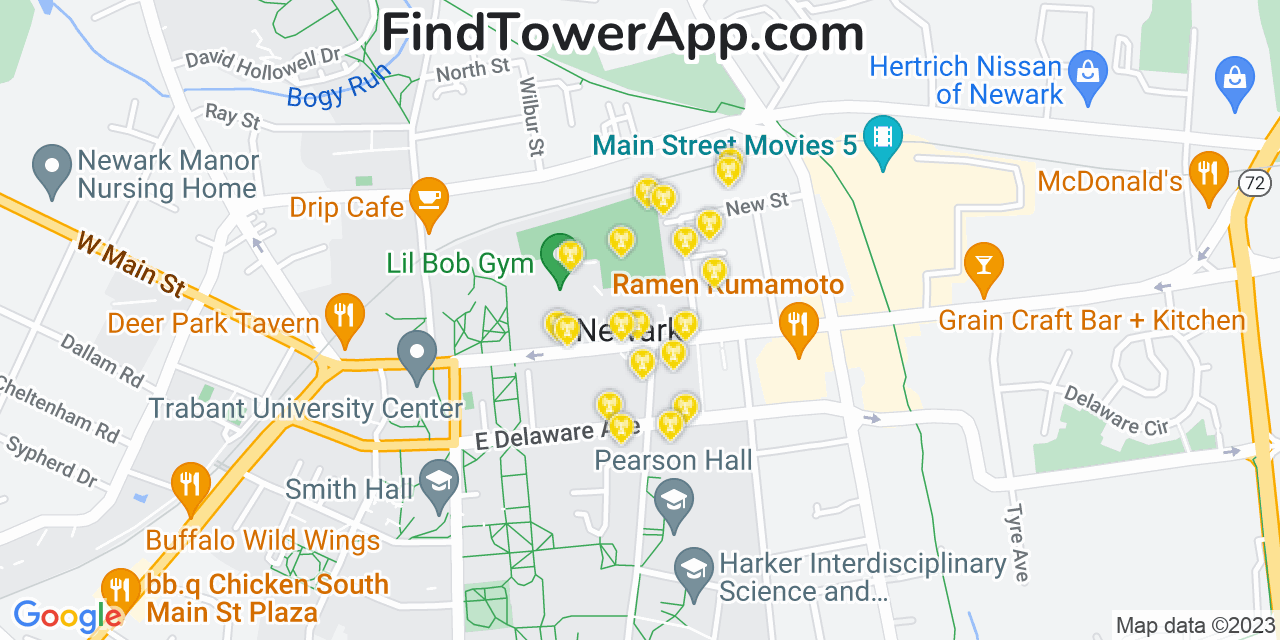 AT&T 4G/5G cell tower coverage map Newark, Delaware