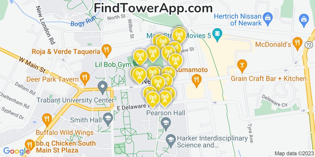 Verizon 4G/5G cell tower coverage map Newark, Delaware