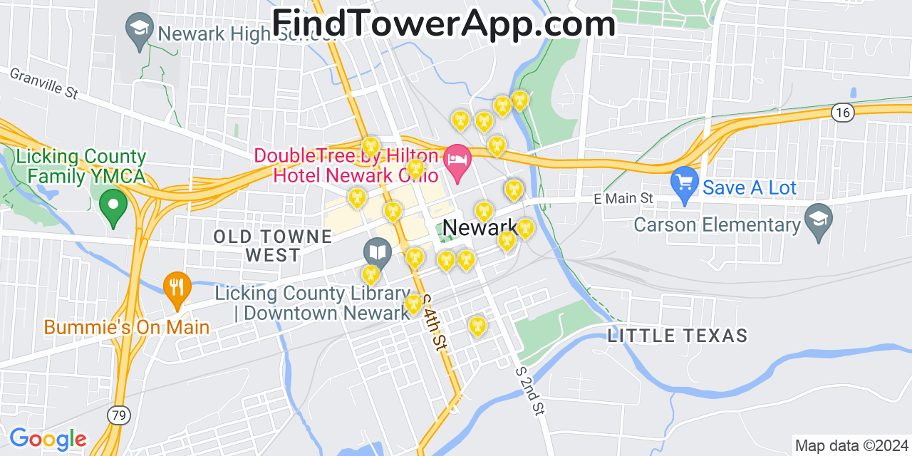 AT&T 4G/5G cell tower coverage map Newark, Ohio