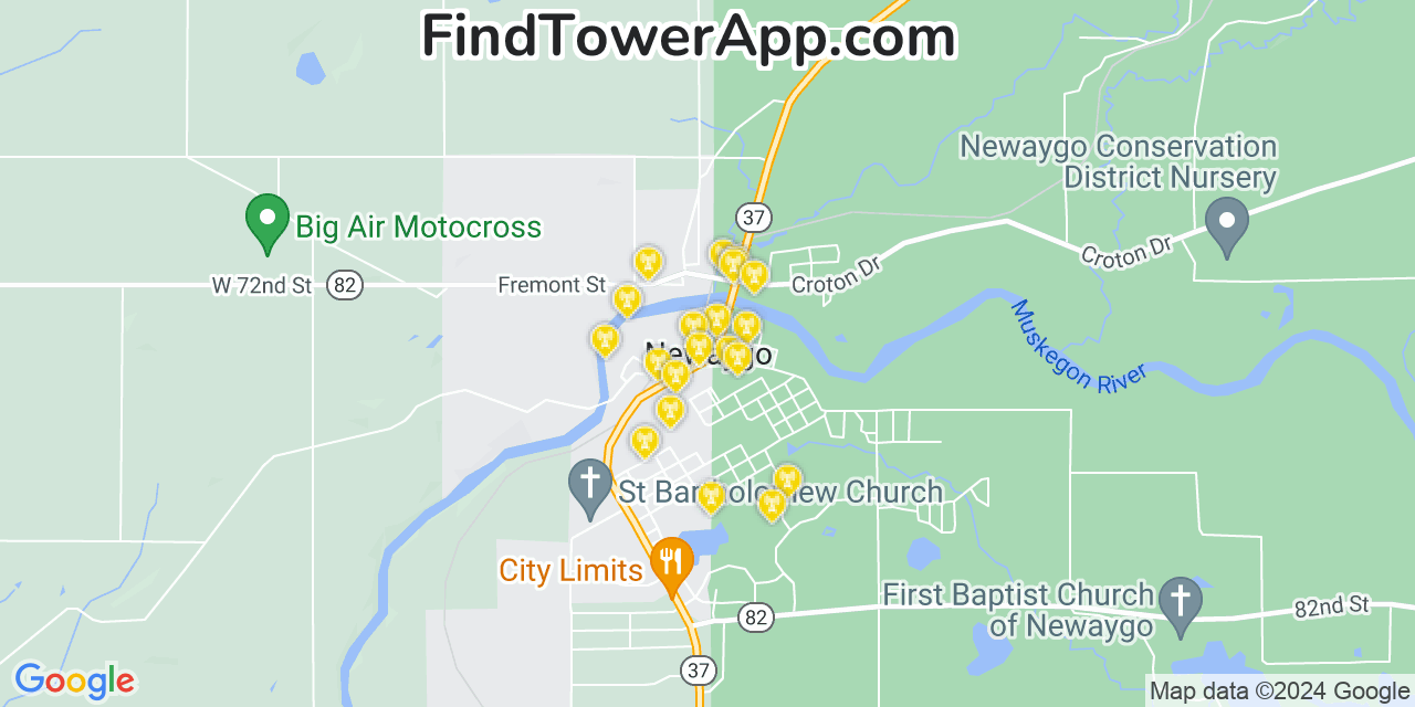 AT&T 4G/5G cell tower coverage map Newaygo, Michigan