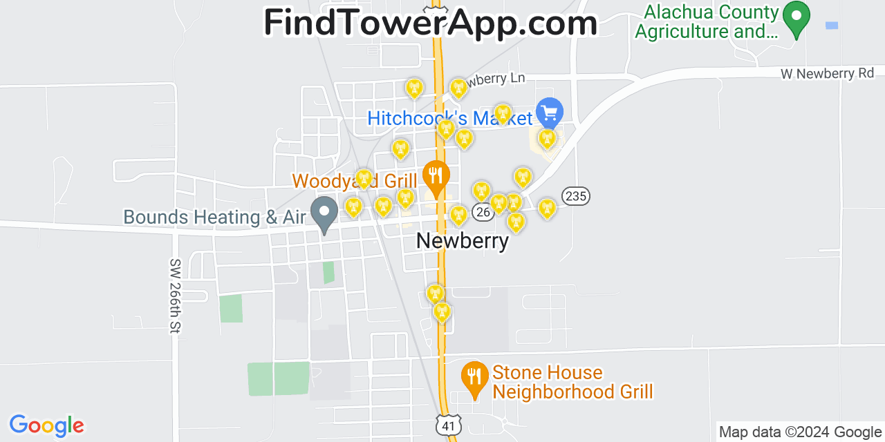 AT&T 4G/5G cell tower coverage map Newberry, Florida