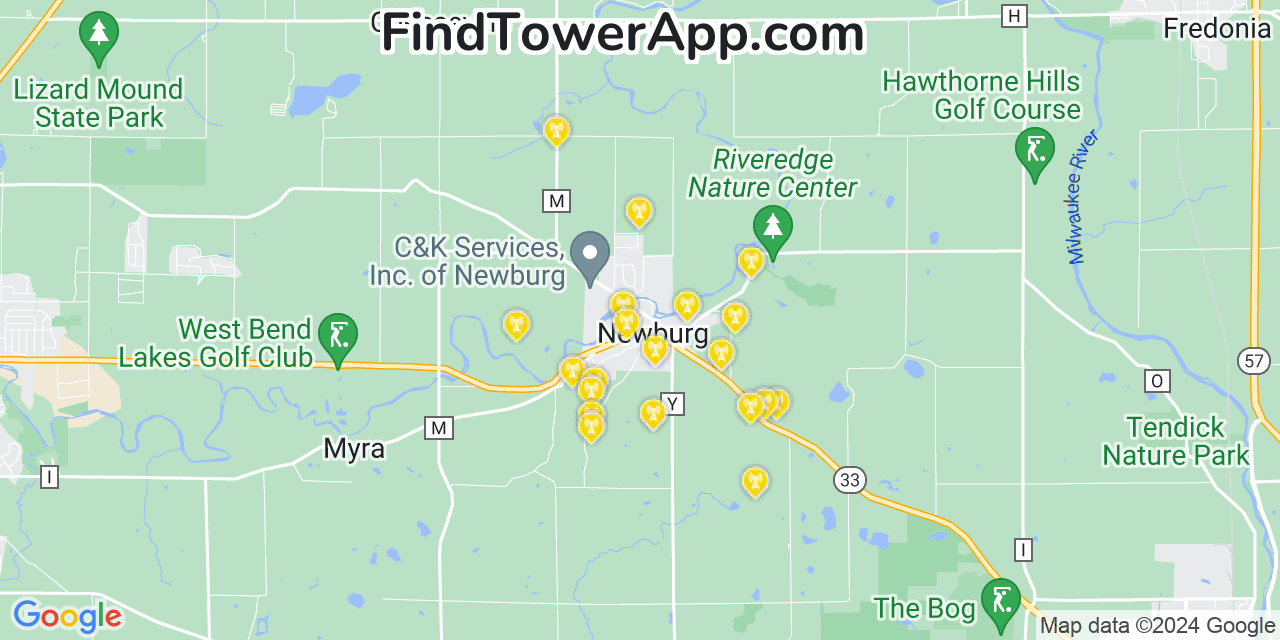 AT&T 4G/5G cell tower coverage map Newburg, Wisconsin