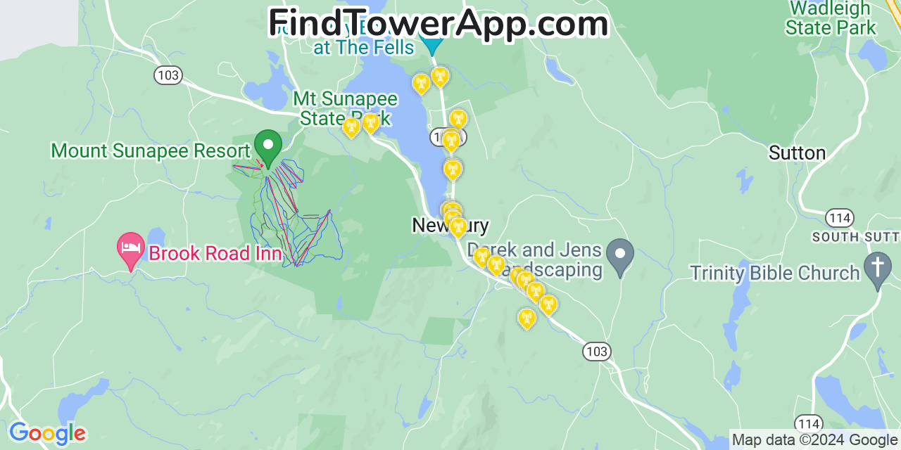 AT&T 4G/5G cell tower coverage map Newbury, New Hampshire