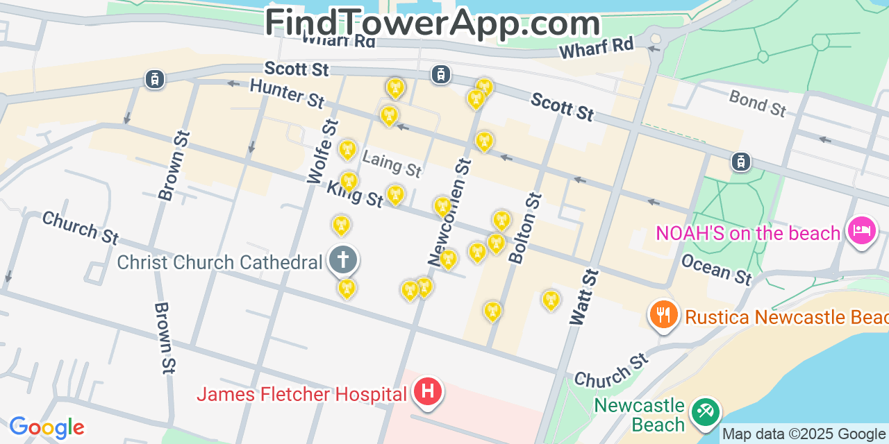 Newcastle Cell Towers, Australia - FindTower App Coverage Maps