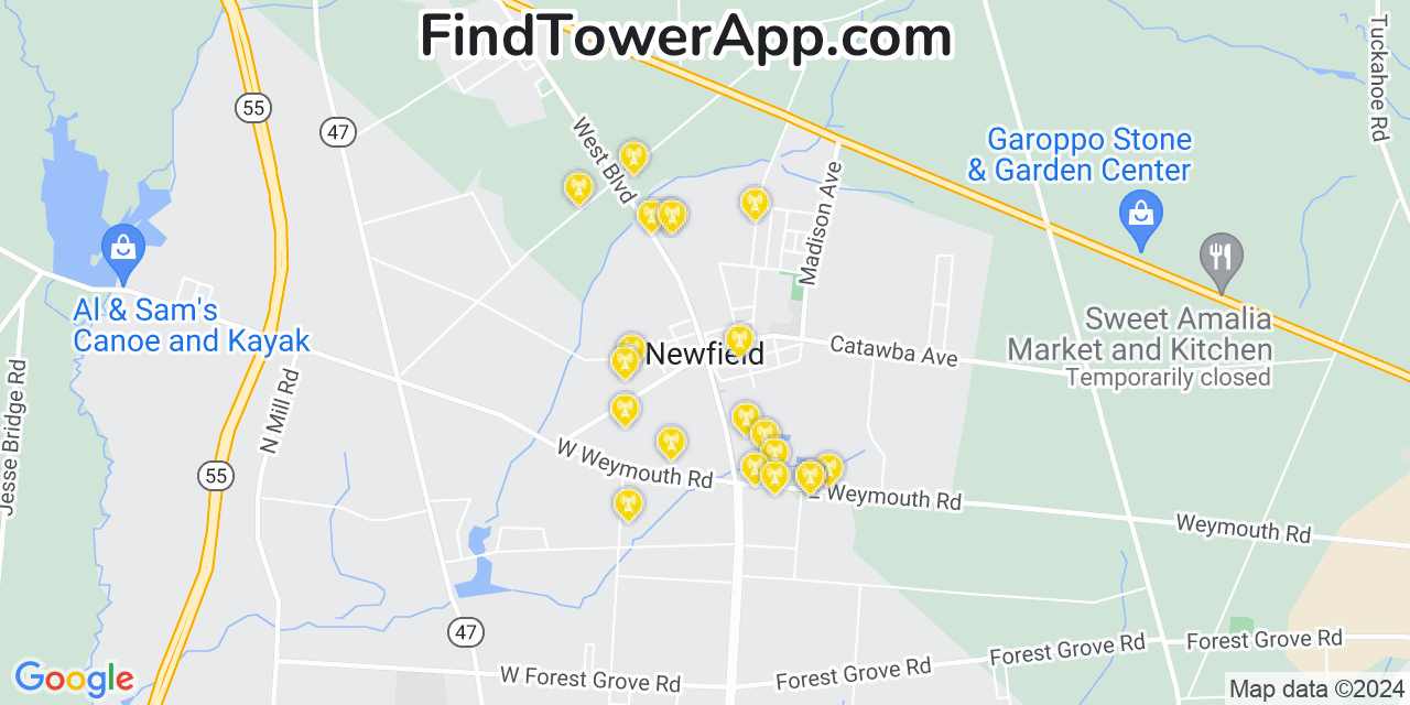 Verizon 4G/5G cell tower coverage map Newfield, New Jersey