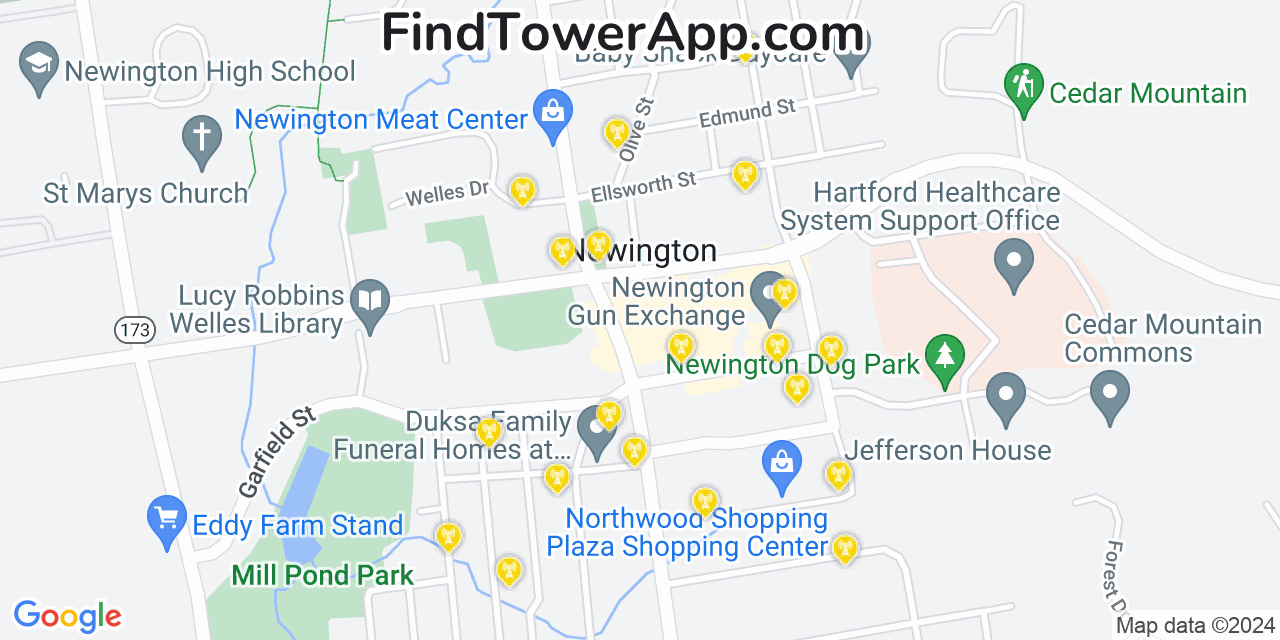 Verizon 4G/5G cell tower coverage map Newington, Connecticut