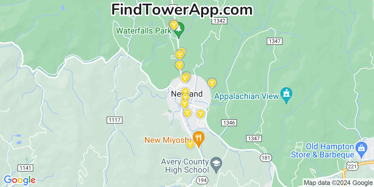 AT&T 4G/5G cell tower coverage map Newland, North Carolina