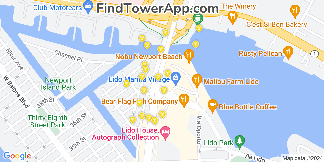 T-Mobile 4G/5G cell tower coverage map Newport Beach, California