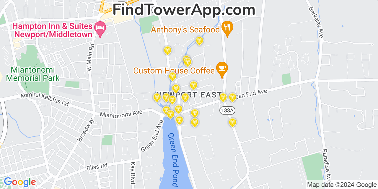 Verizon 4G/5G cell tower coverage map Newport East, Rhode Island