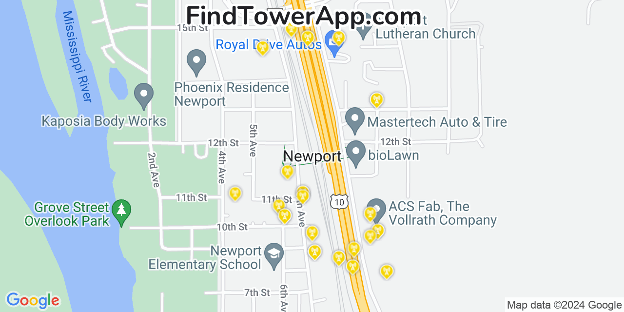 AT&T 4G/5G cell tower coverage map Newport, Minnesota