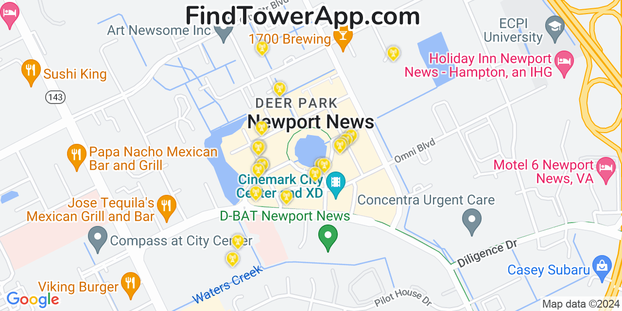 Verizon 4G/5G cell tower coverage map Newport News, Virginia