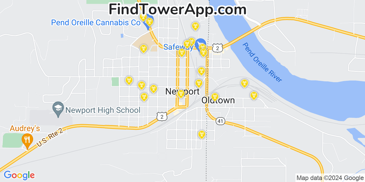 AT&T 4G/5G cell tower coverage map Newport, Washington