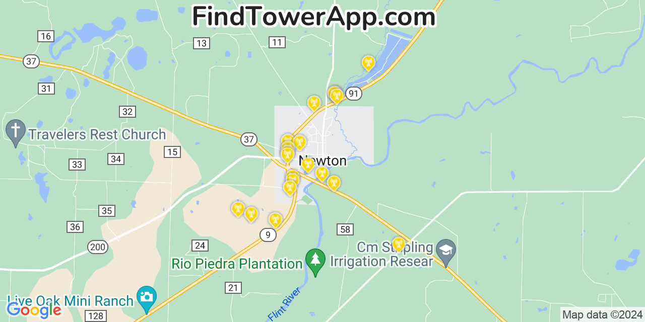 AT&T 4G/5G cell tower coverage map Newton, Georgia