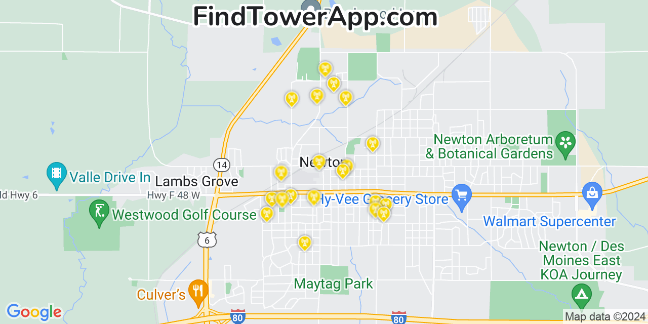 Verizon 4G/5G cell tower coverage map Newton, Iowa