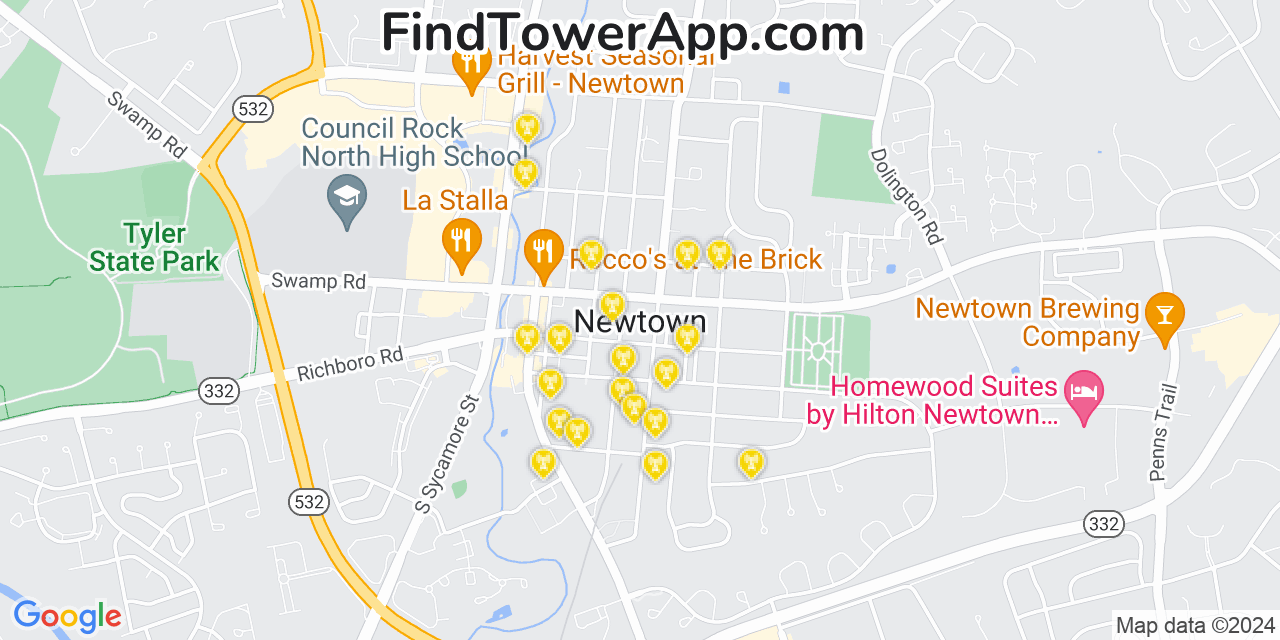 T-Mobile 4G/5G cell tower coverage map Newtown, Pennsylvania