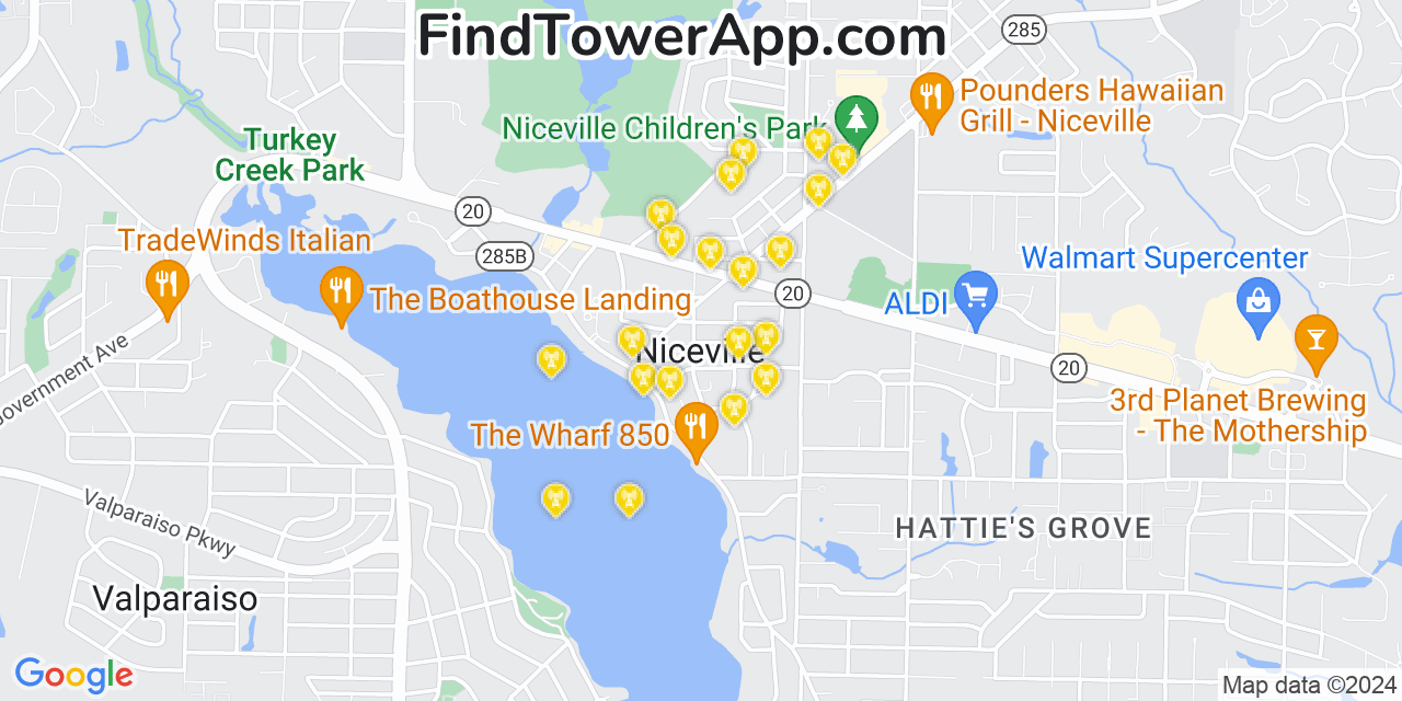 AT&T 4G/5G cell tower coverage map Niceville, Florida