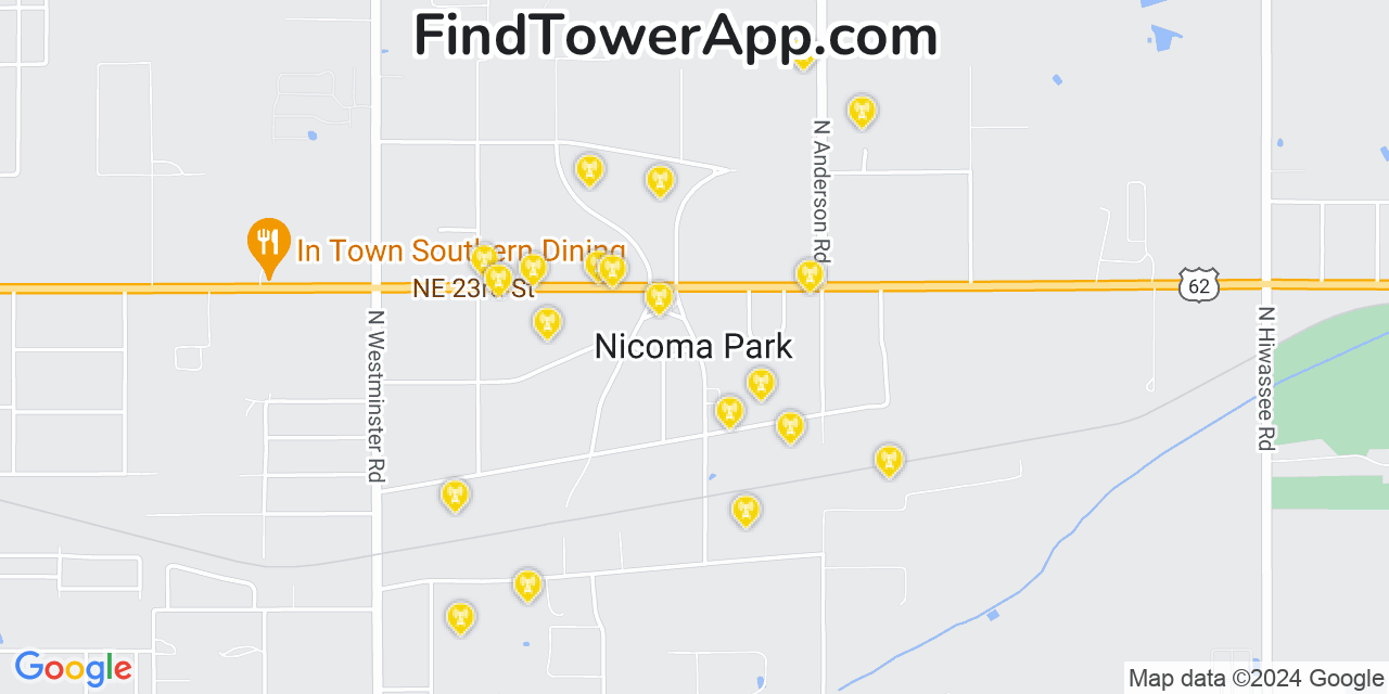 AT&T 4G/5G cell tower coverage map Nicoma Park, Oklahoma