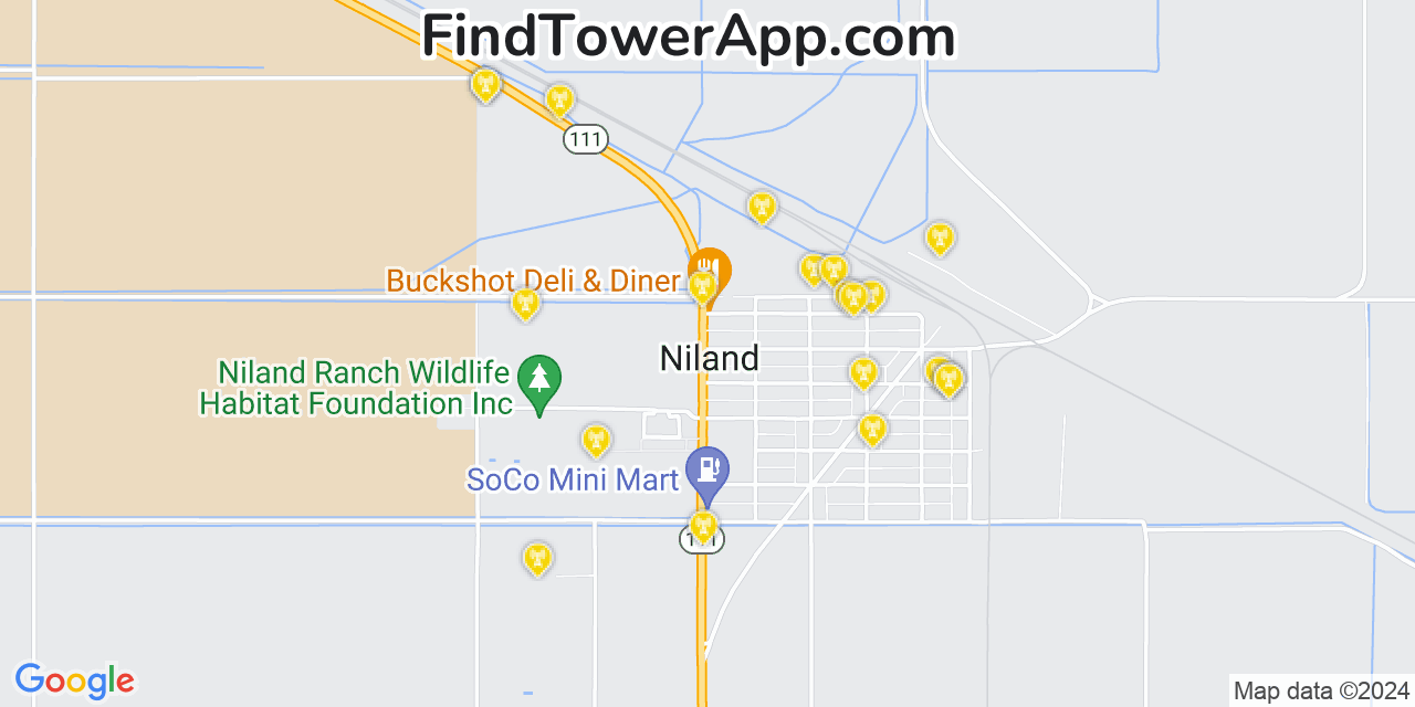 AT&T 4G/5G cell tower coverage map Niland, California