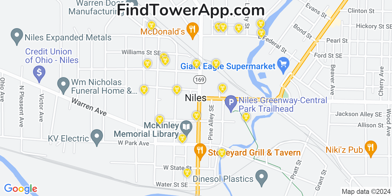 AT&T 4G/5G cell tower coverage map Niles, Ohio