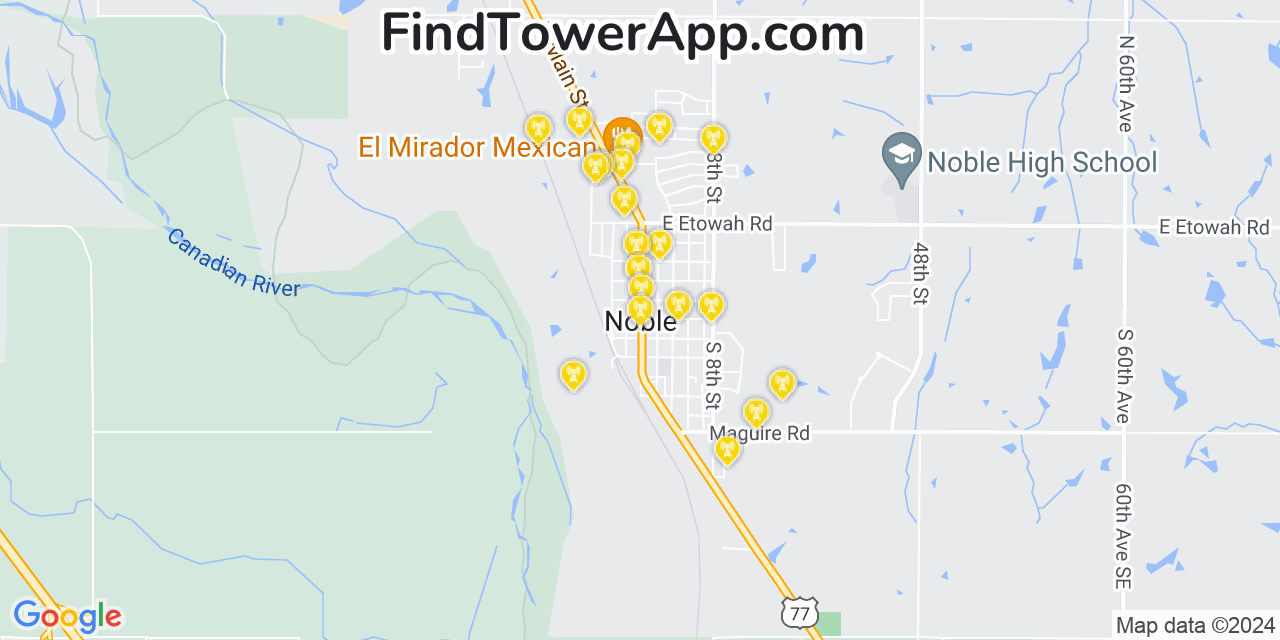 Verizon 4G/5G cell tower coverage map Noble, Oklahoma