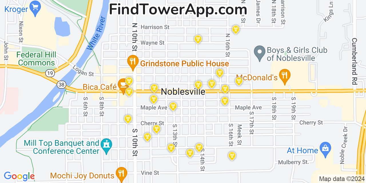 AT&T 4G/5G cell tower coverage map Noblesville, Indiana