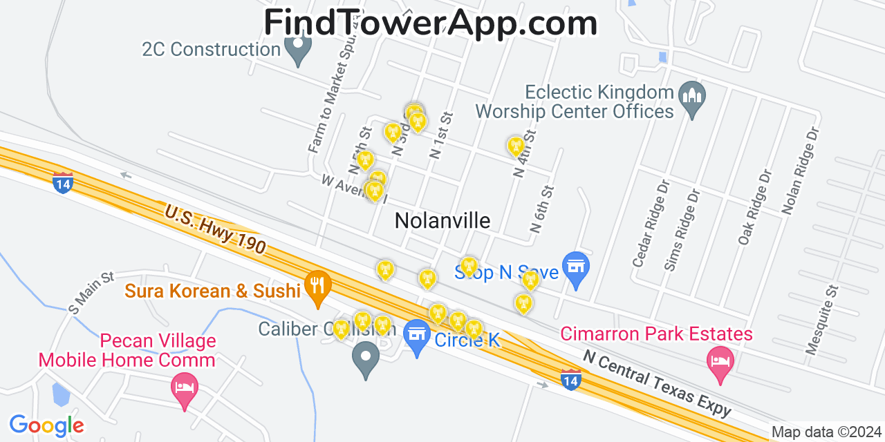 T-Mobile 4G/5G cell tower coverage map Nolanville, Texas