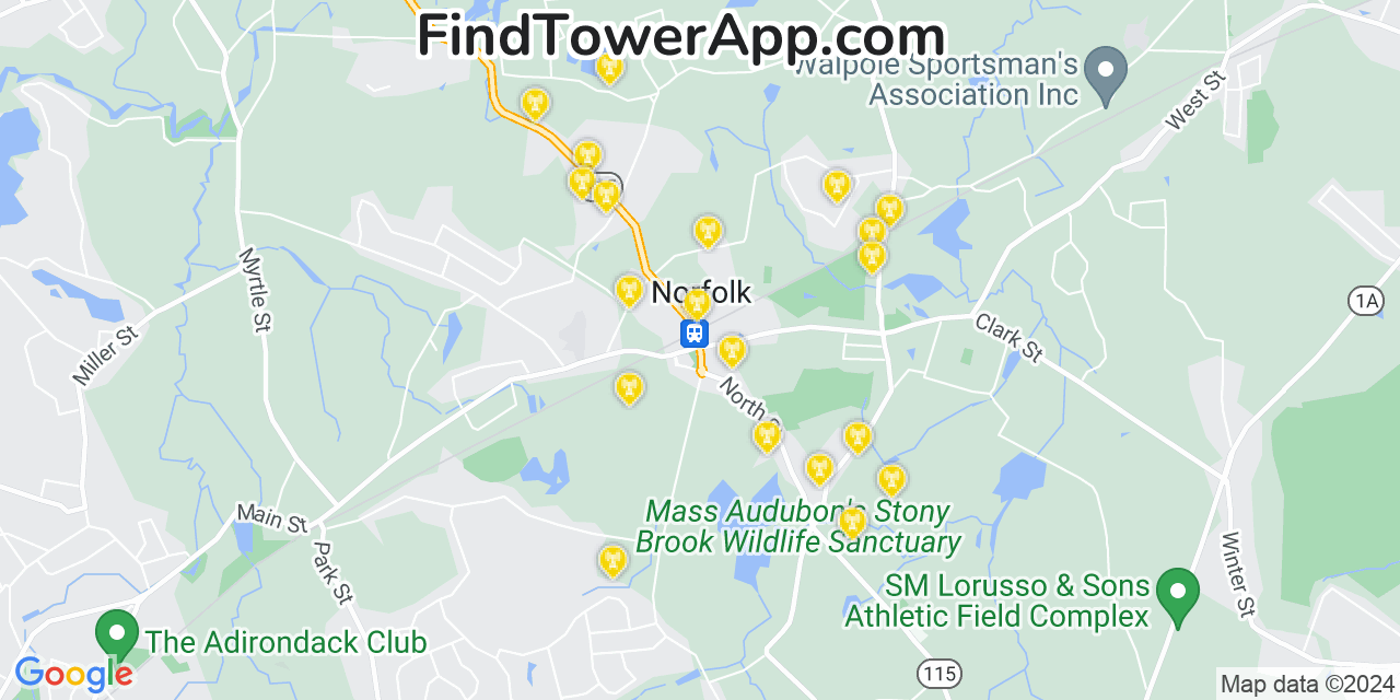 T-Mobile 4G/5G cell tower coverage map Norfolk, Massachusetts