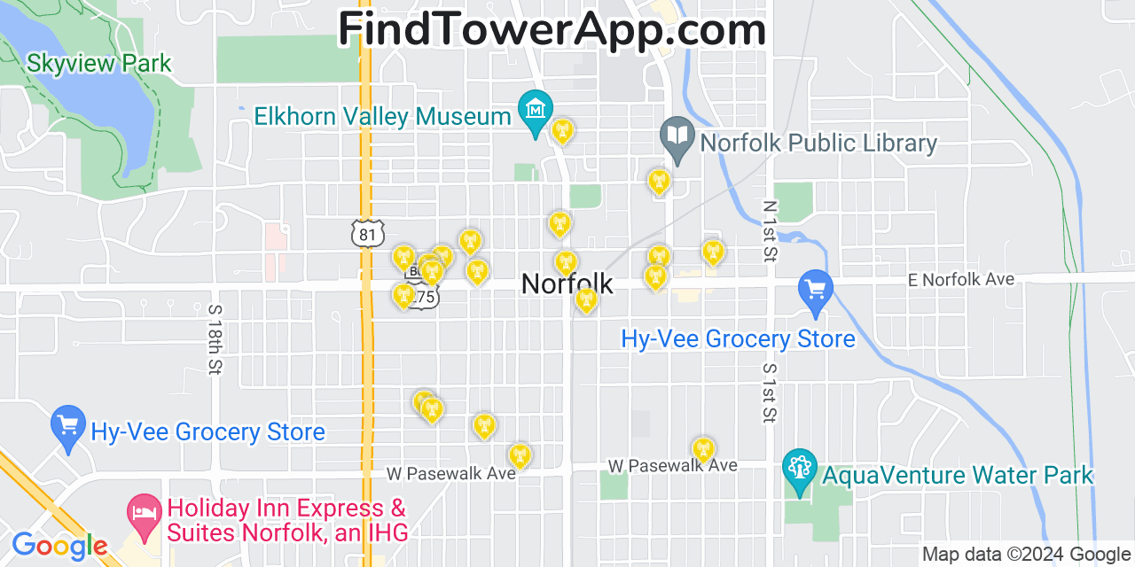 T-Mobile 4G/5G cell tower coverage map Norfolk, Nebraska