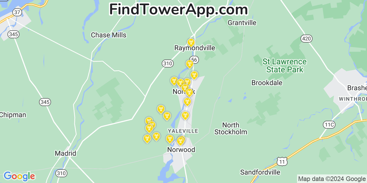 T-Mobile 4G/5G cell tower coverage map Norfolk, New York