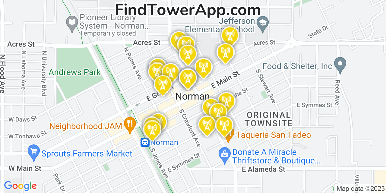 Verizon 4G/5G cell tower coverage map Norman, Oklahoma